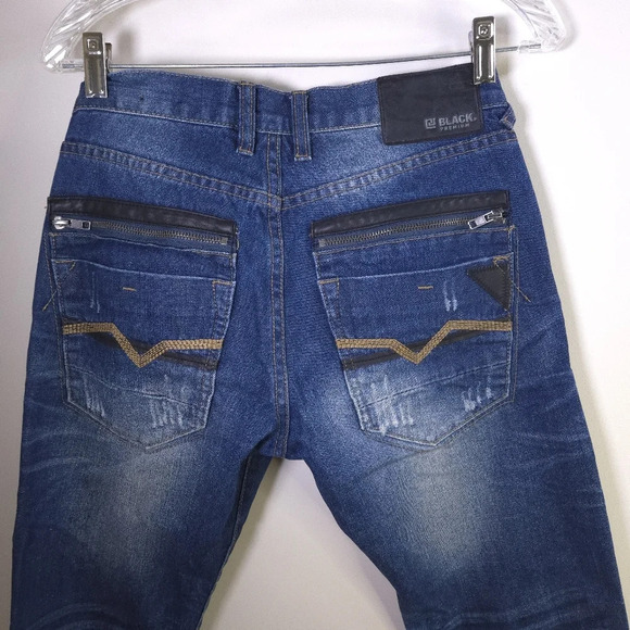 CJ Black Premium Low Rise‎ Slim Straight Denim Jeans Leather Accents Size 28x30 - Picture 9 of 10